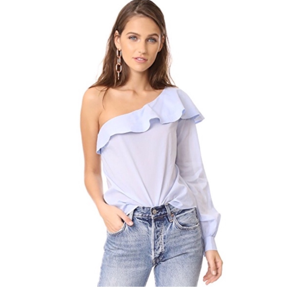 Revolve A.L.C Brielle One-Shoulder Poplin Sky Blue Top Size:2